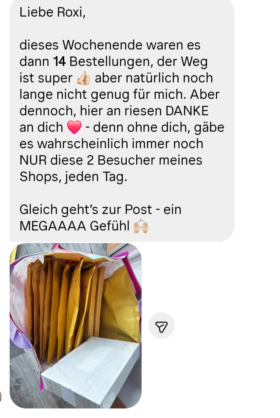 Dankesnachricht mit vielen Bestellungen