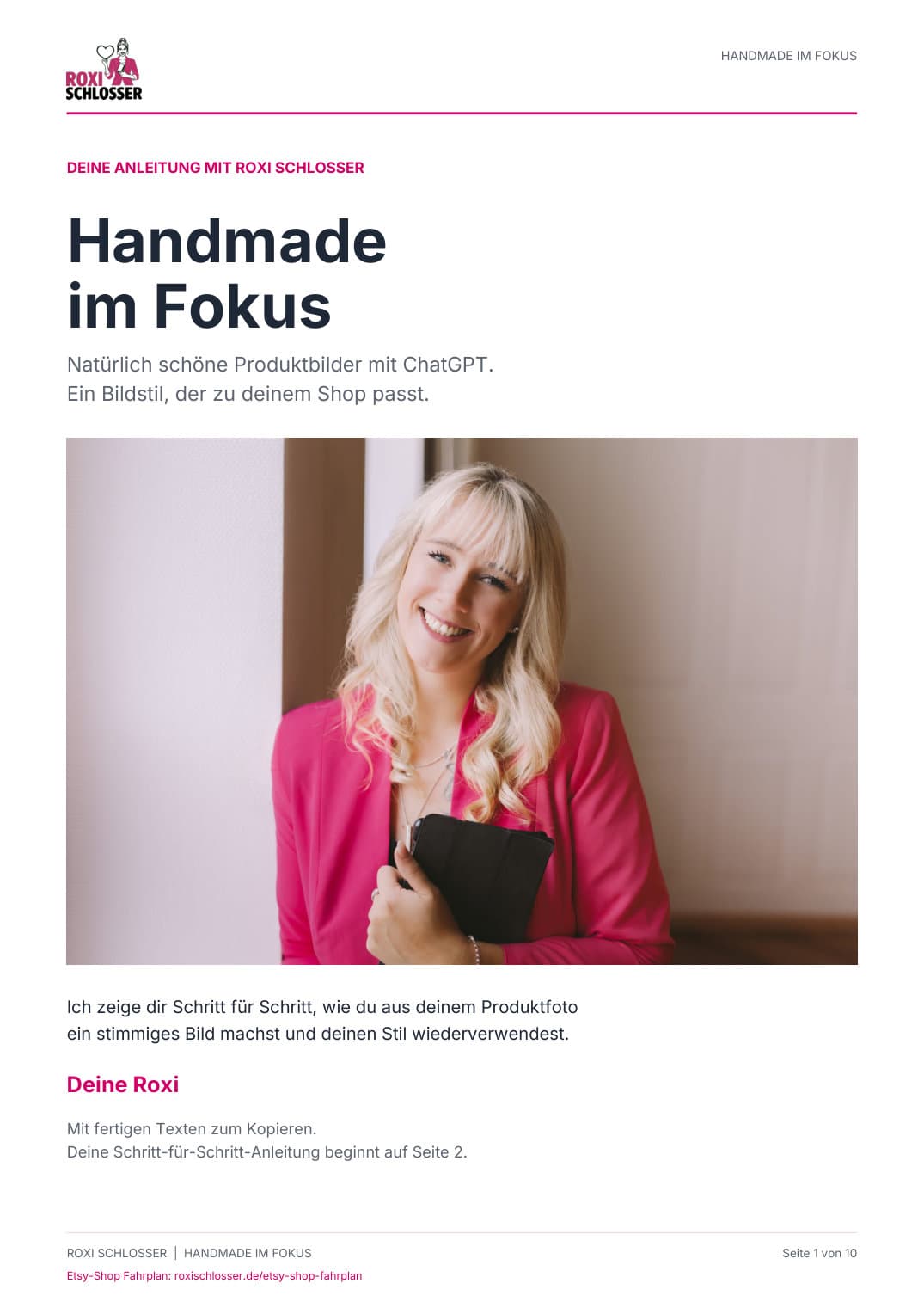 Titelseite der Anleitung Handmade im Fokus mit Roxi Schlosser